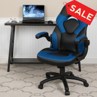 Flash Furniture CH-00095-BL-GG X10 Gaming Chair Racing Office Ergonomic Computer PC Adjustable Swivel Chair with Flip-up Arms, Blue/Black LeatherSoft